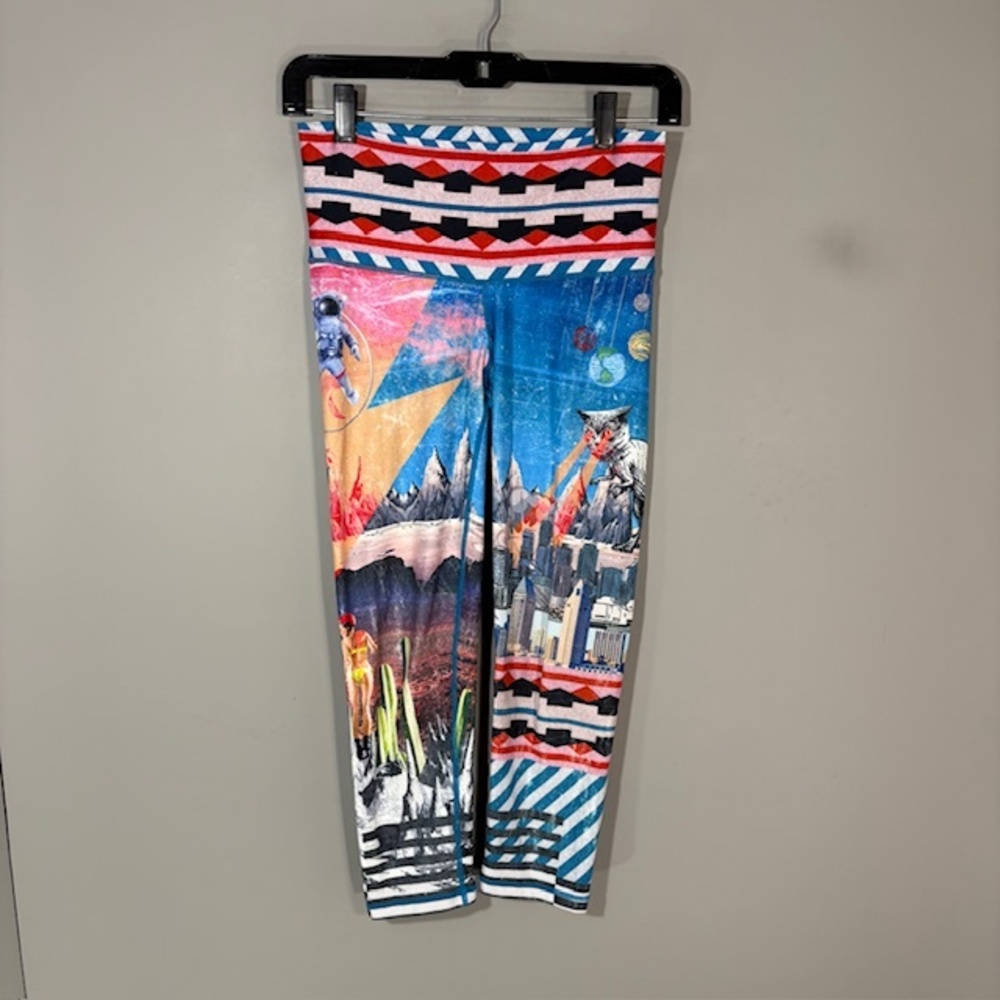 Niyama Sol Leggings Womens S Multicolor Galaxy Cat Ankle Yoga Stretch Pants